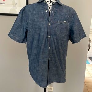 Boys denim button down shirt. Casual short sleeve.
